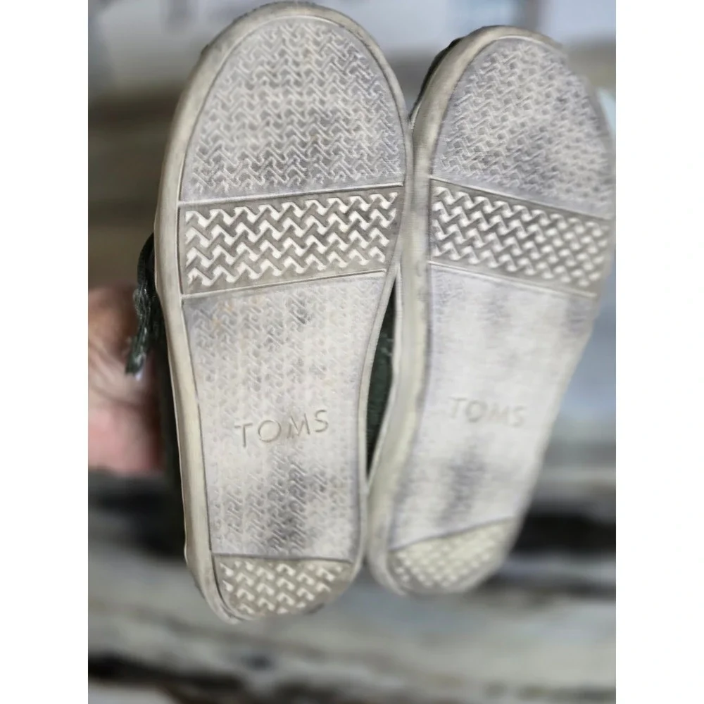 TOMS Kids Bimini Olive Green Canvas Slip On Boat Shoes‎ Hook Loop Size 10